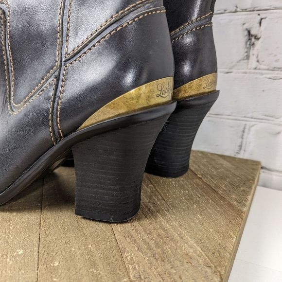 Lucky brand boots Elena black leather high boots size 7.5 - Picture 3 of 6